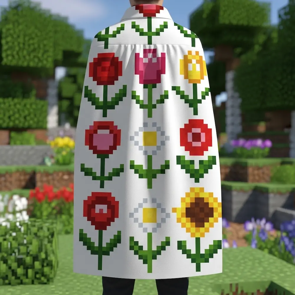 Pixel Flower Art Design Minecraft Cape and Botanical Patterns